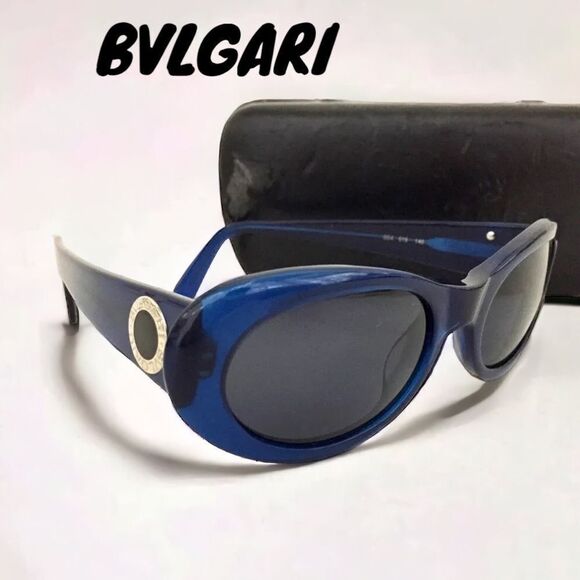BVLGARI B-ZERO1 DOWNTOWN LOGO BLUE FRAMED SUNGLASSES WITH CASE